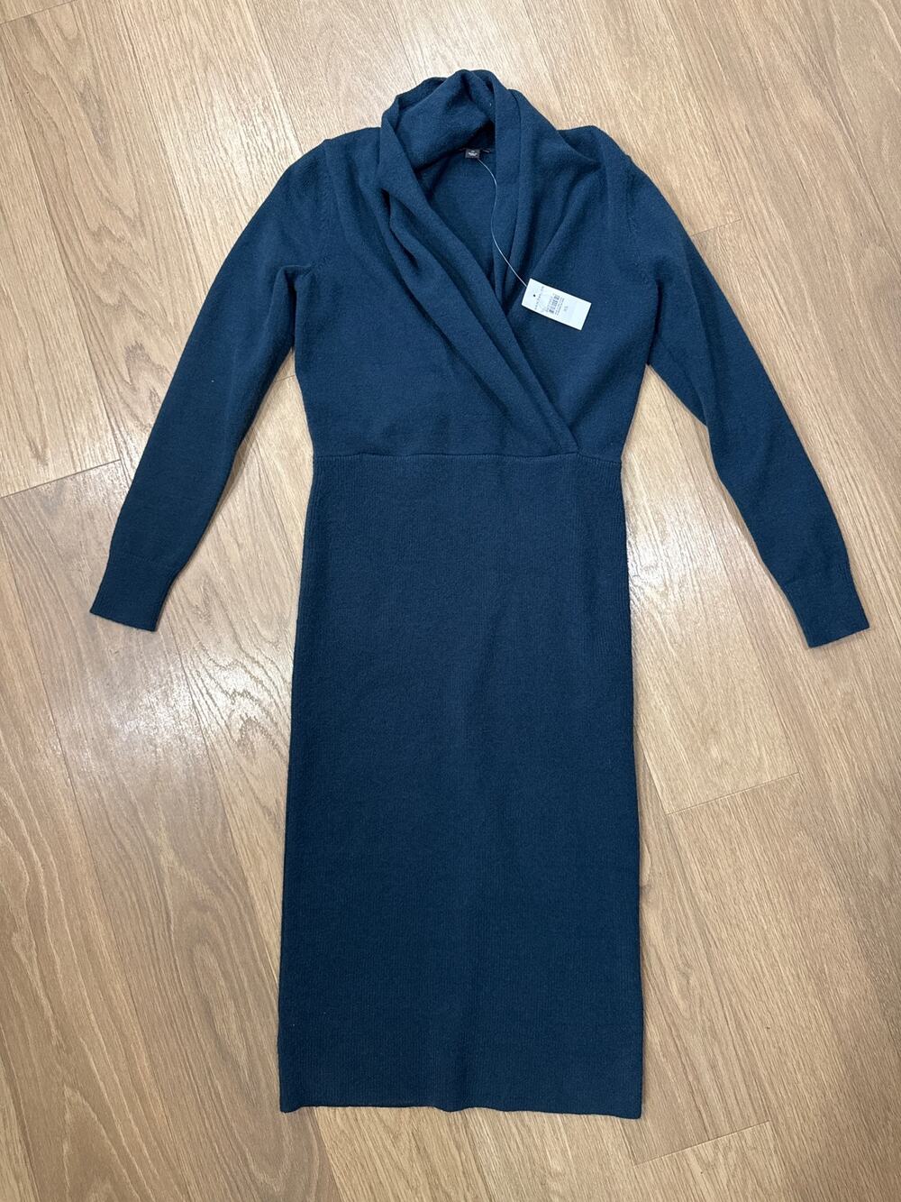Ann Taylor Dark Teal Long Sleeve Knit Wrap Bodice Dress Size XS
